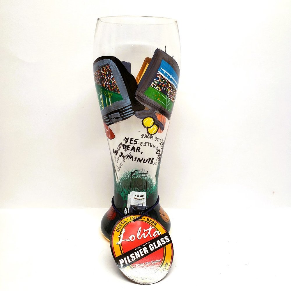 Lolita Pilsner Glass After the Game Football Sports Hand Painted 9.25"